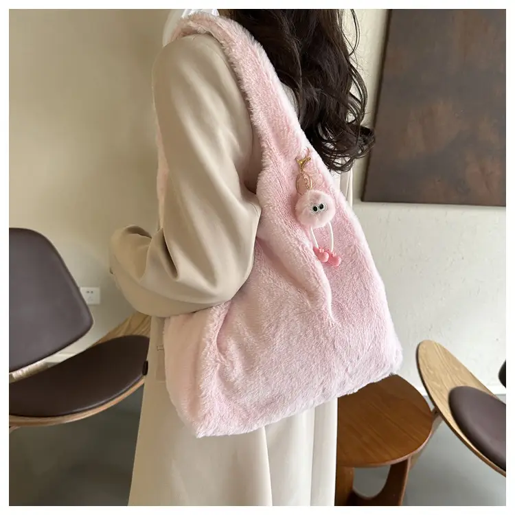 Cute Plush White Women's Shoulder Bag 2023 Winter — feature 10