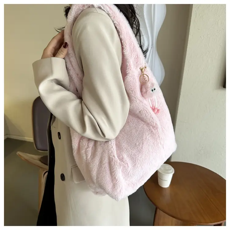 Cute Plush White Women's Shoulder Bag 2023 Winter — feature 11