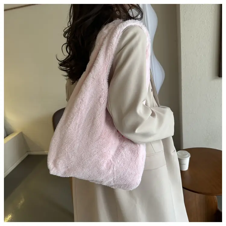 Cute Plush White Women's Shoulder Bag 2023 Winter — feature 12