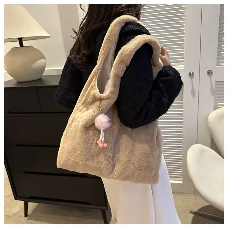 Cute Plush White Women's Shoulder Bag 2023 Winter — feature 14