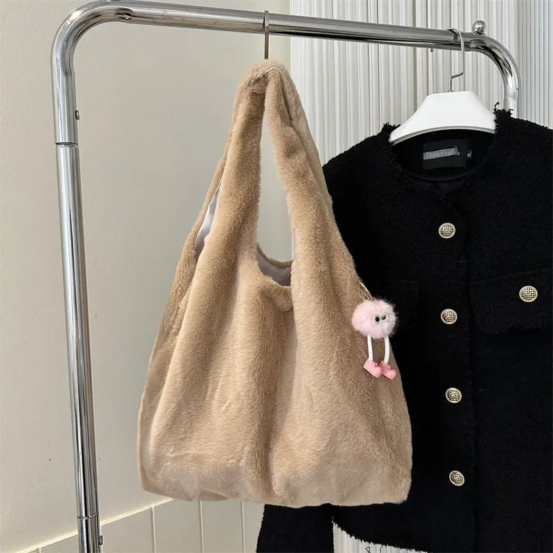Cute Plush White Women's Shoulder Bag 2023 Winter - Image 3