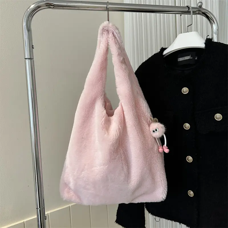 Cute Plush White Women's Shoulder Bag 2023 Winter - Image 4