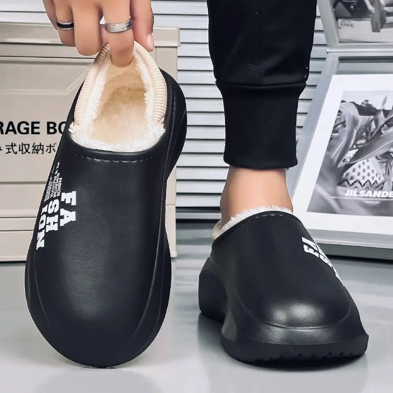Cotton Slippers Men's Winter Couple's Bag with Thick-soled Warm Waterproof Parent-child Home Maomao Slippers Lazy Shoes - Image 3