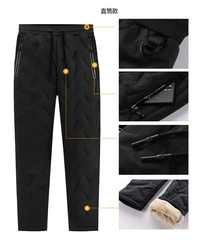 Men's Fleece Lined Winter Pants Black 2 Pcs — feature 11