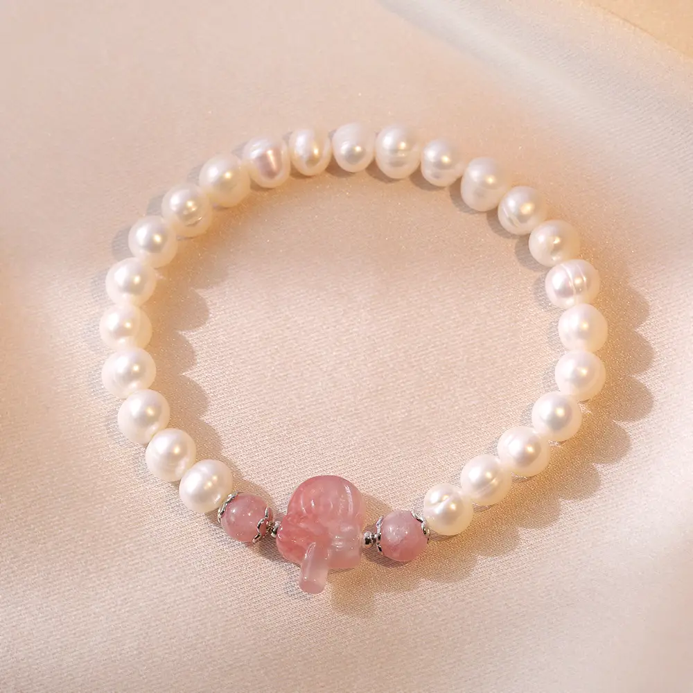 S925 Pearl Bracelet with Korean Strawberry Crystal Accent - Image 3