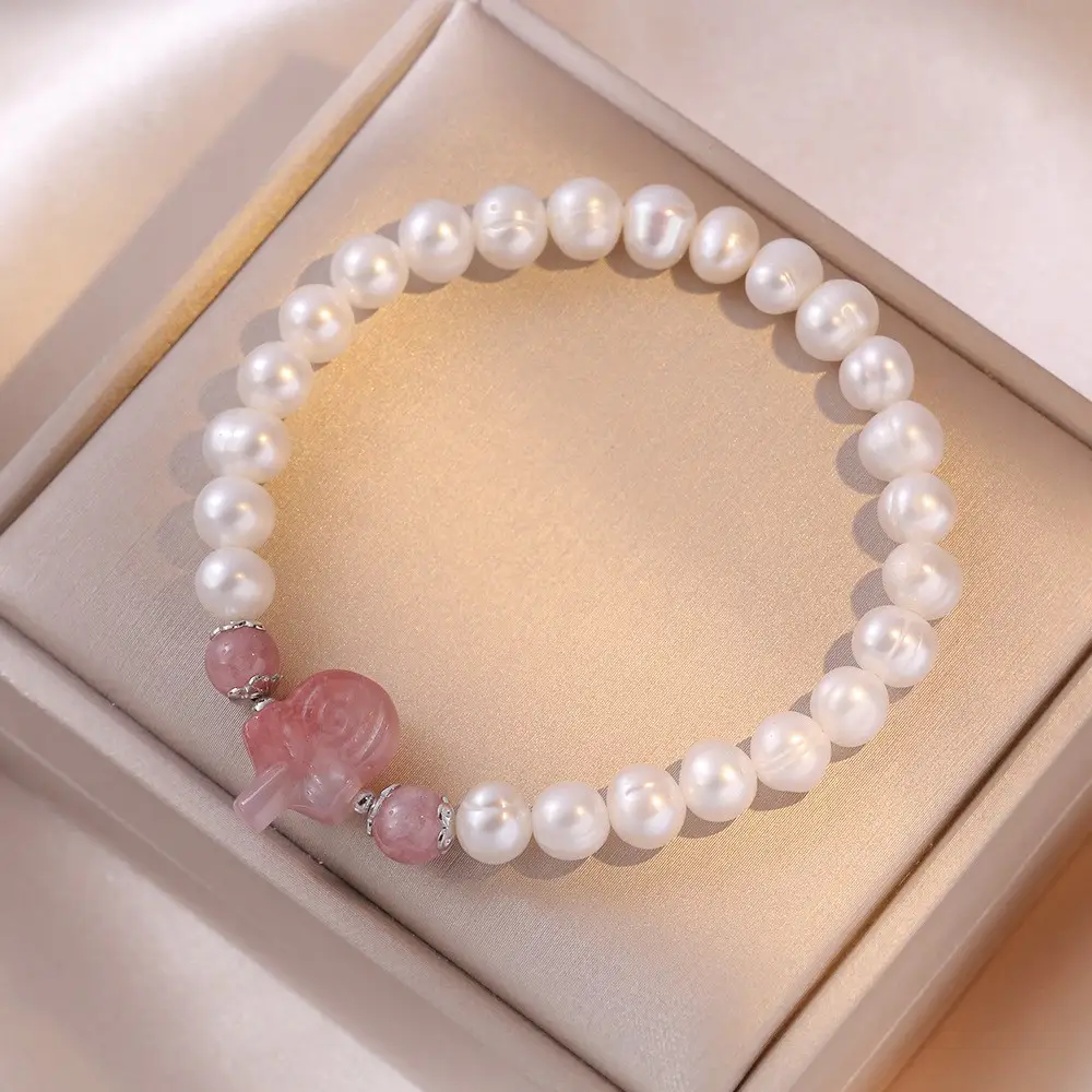 S925 Pearl Bracelet with Korean Strawberry Crystal Accent - Image 4