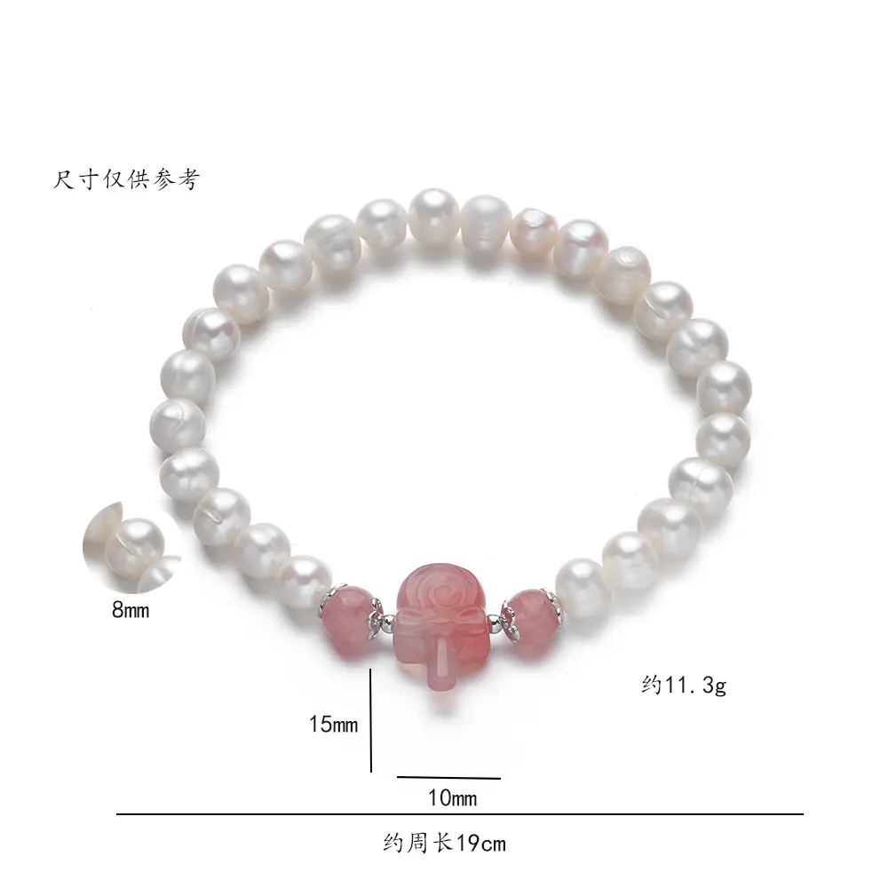 S925 Pearl Bracelet with Korean Strawberry Crystal Accent — feature 2