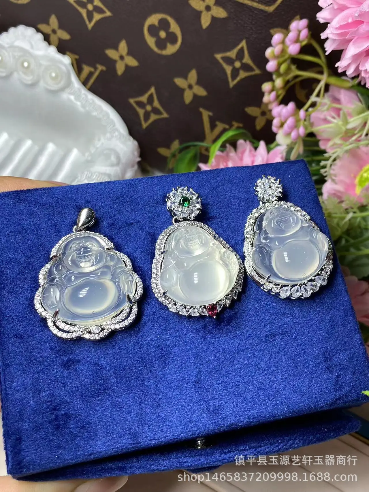 925 Silver Plated Buddha Pendant with White Agate Jade - Image 5