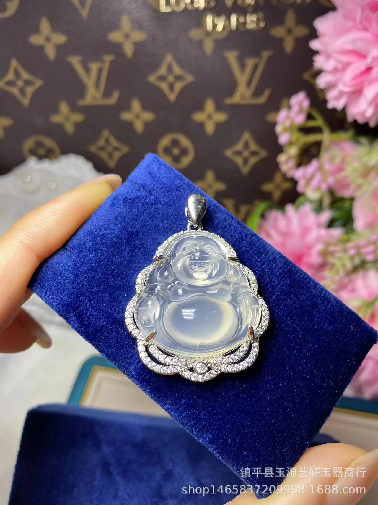 925 Silver Plated Buddha Pendant with White Agate Jade — feature 13
