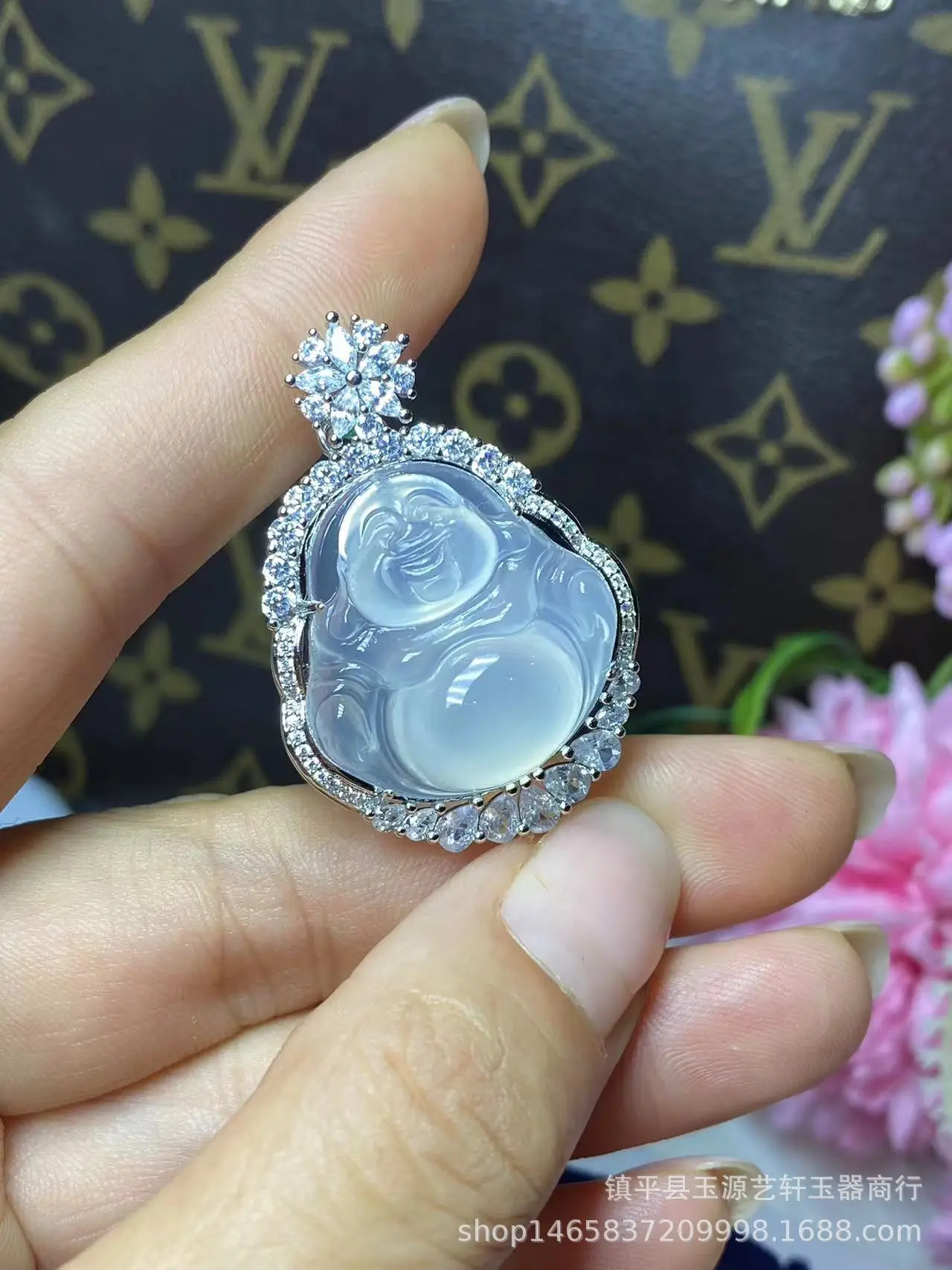 925 Silver Plated Buddha Pendant with White Agate Jade — feature 14