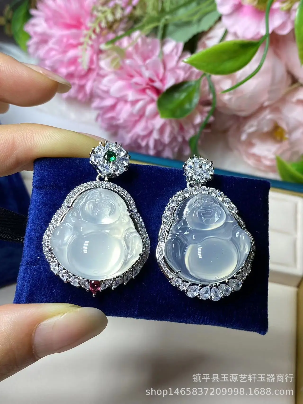 925 Silver Plated Buddha Pendant with White Agate Jade — feature 16