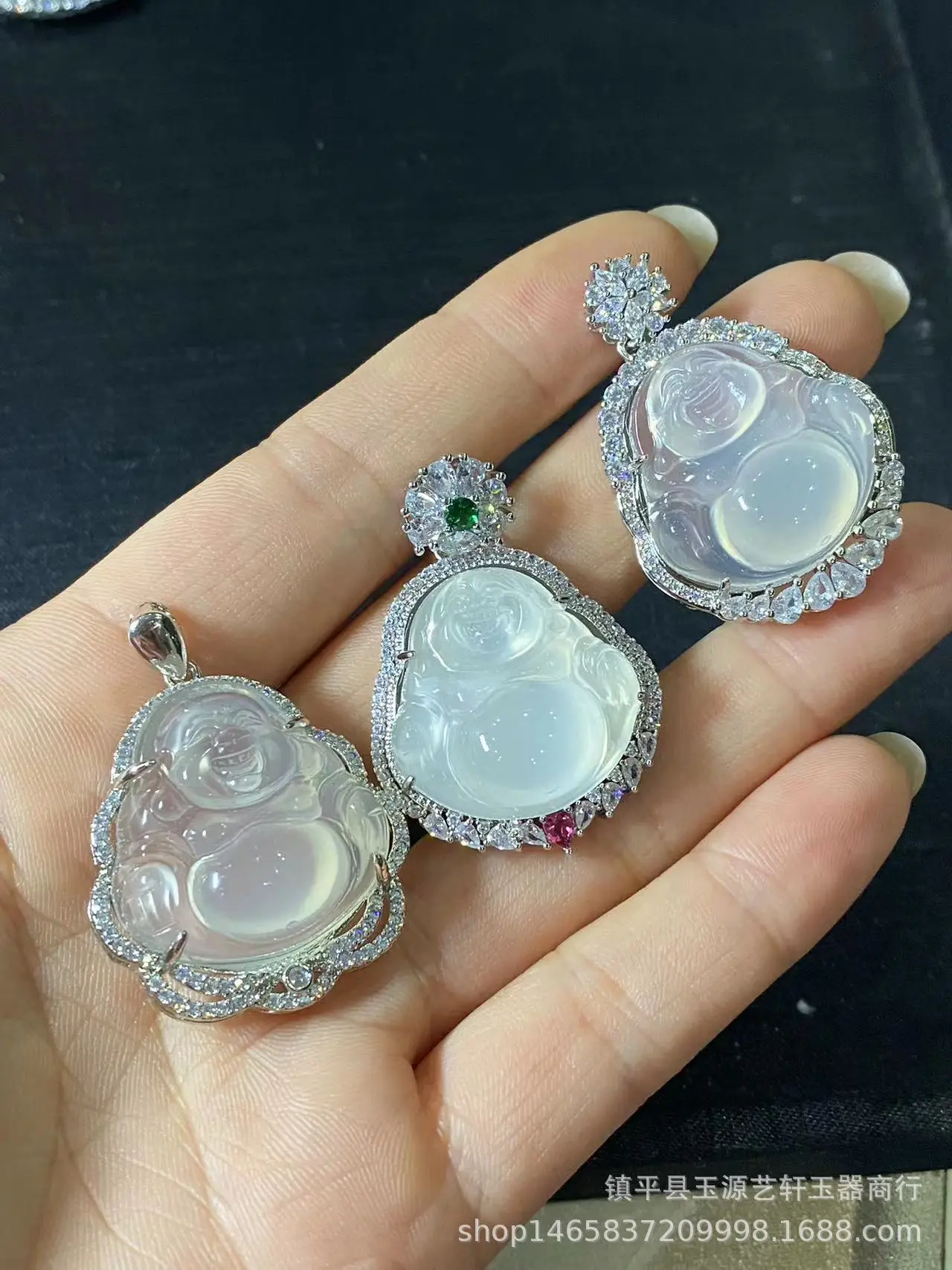 925 Silver Plated Buddha Pendant with White Agate Jade — feature 2