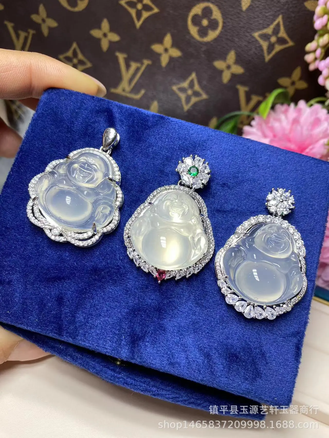 925 Silver Plated Buddha Pendant with White Agate Jade — feature 5