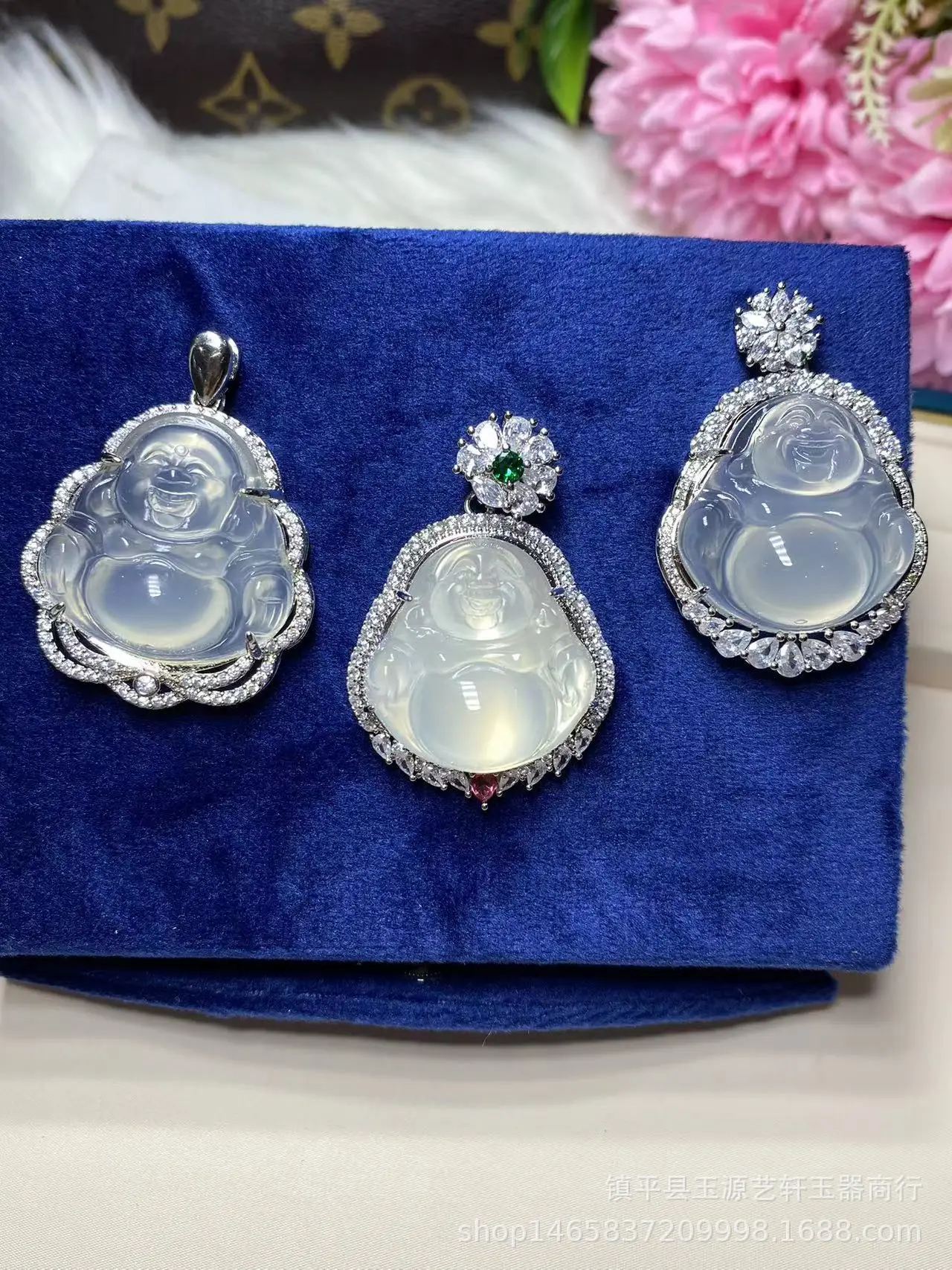 925 Silver Plated Buddha Pendant with White Agate Jade — feature 7