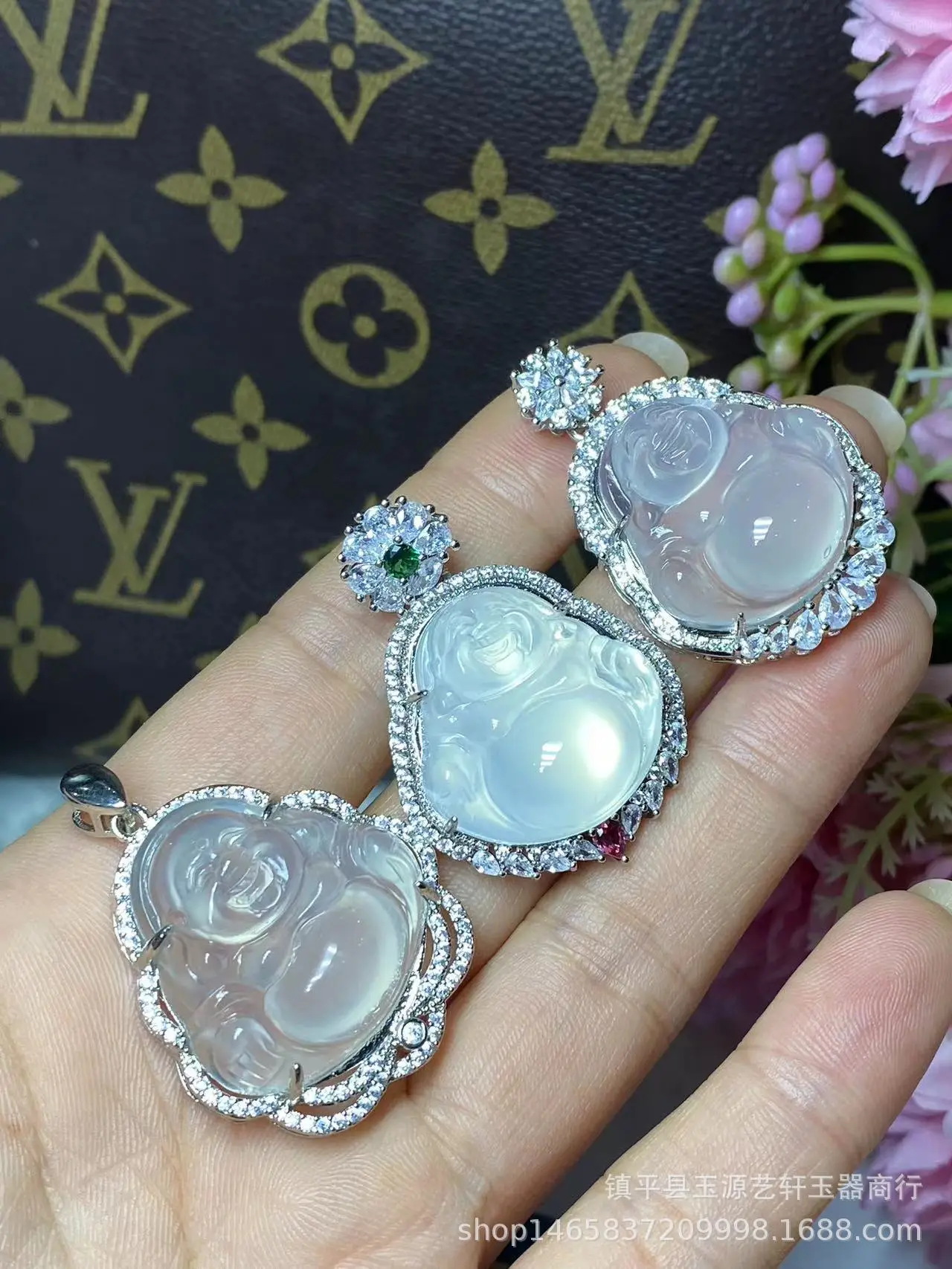 925 Silver Plated Buddha Pendant with White Agate Jade — feature 8