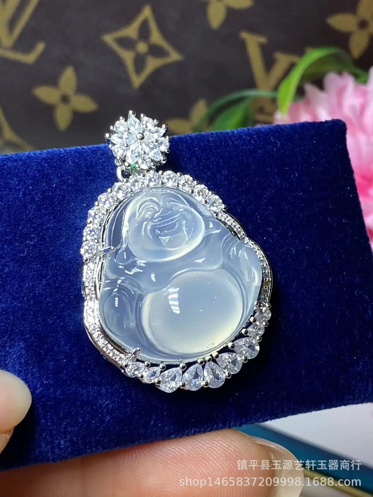 925 Silver Plated Buddha Pendant with White Agate Jade — feature 9
