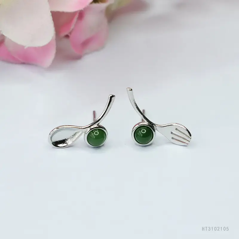Guan Yu Jade Jasper Earrings S925 Silver Green