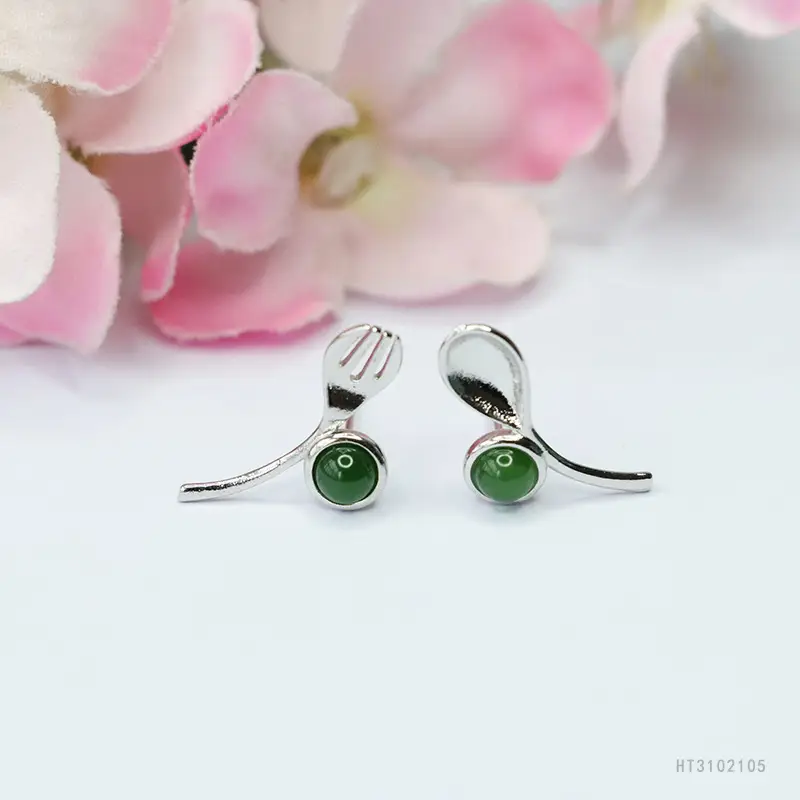 Guan Yu Jade Jasper Earrings S925 Silver Green