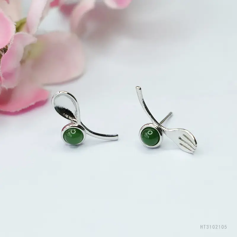 Guan Yu Jade Jasper Earrings S925 Silver Green