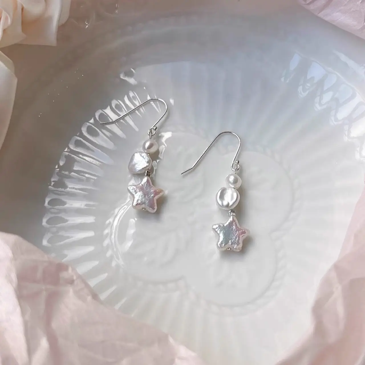 Small Starfish Pearl Earrings 925 Silver - Image 5