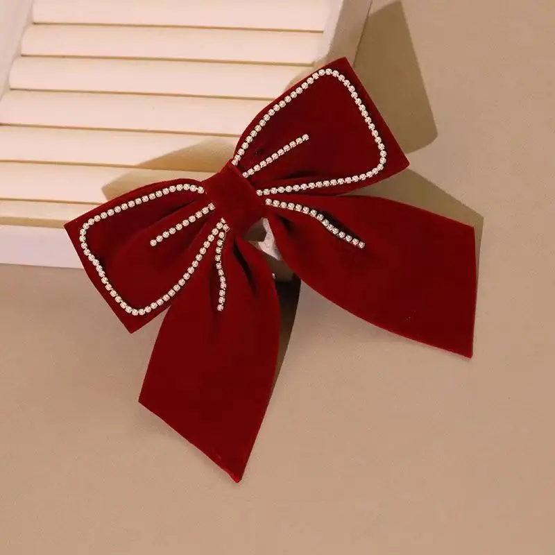 Burgundy Velvet Big Bow Hairpin for Bride 2023 — feature 11