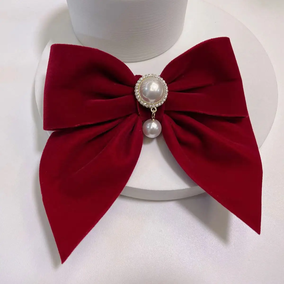 Burgundy Velvet Big Bow Hairpin for Bride 2023 — feature 5