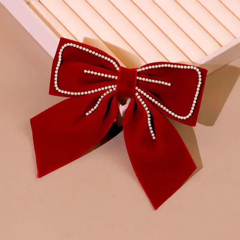 Burgundy Velvet Big Bow Hairpin for Bride 2023 — feature 9