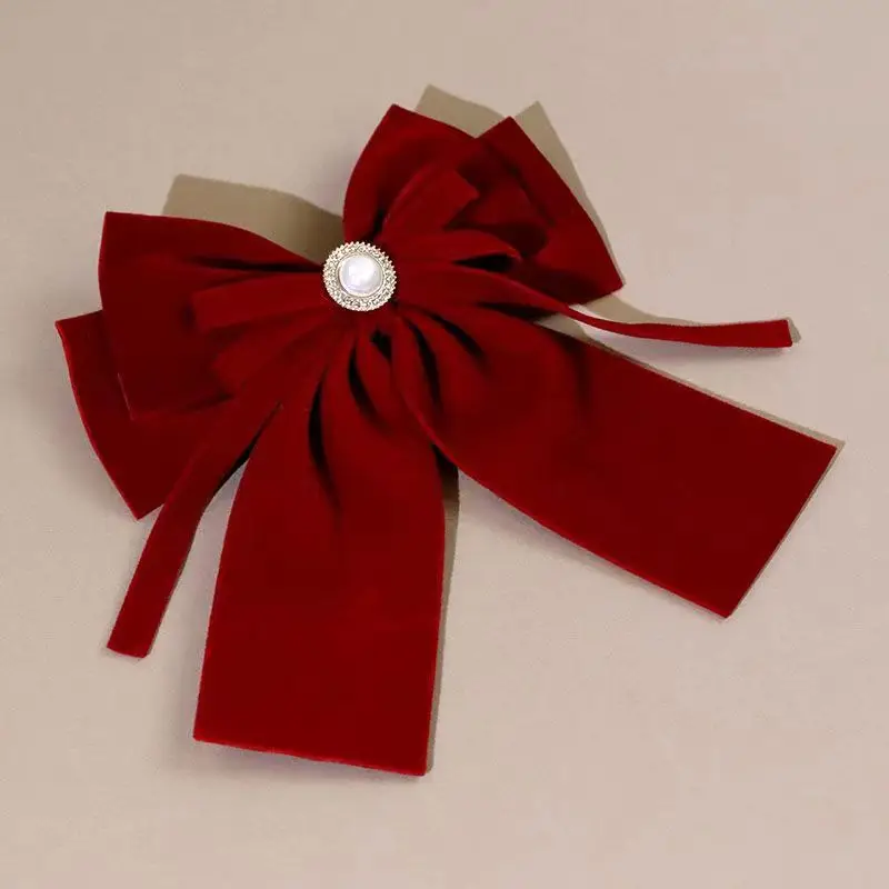 Burgundy Velvet Big Bow Hairpin for Bride 2023