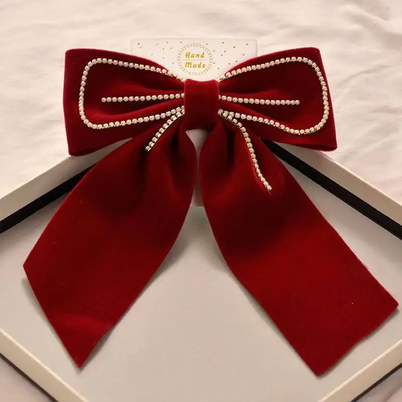 Burgundy Velvet Big Bow Hairpin for Bride 2023 — feature 13