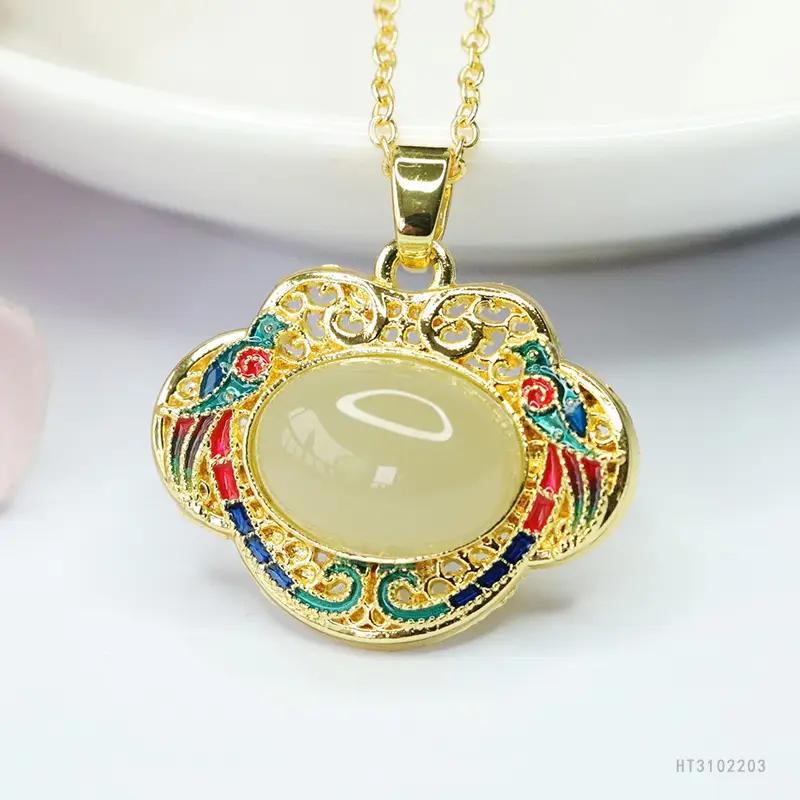Guan Yu Hetian Jade Pendant Necklace with Enamel Design - Image 3