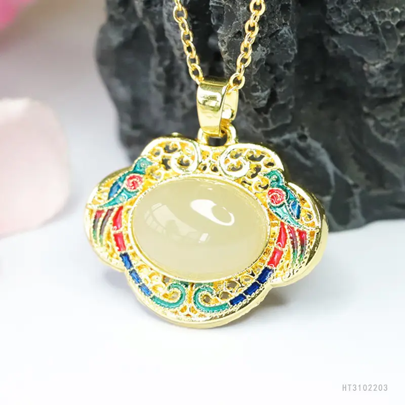 Guan Yu Hetian Jade Pendant Necklace with Enamel Design - Image 5