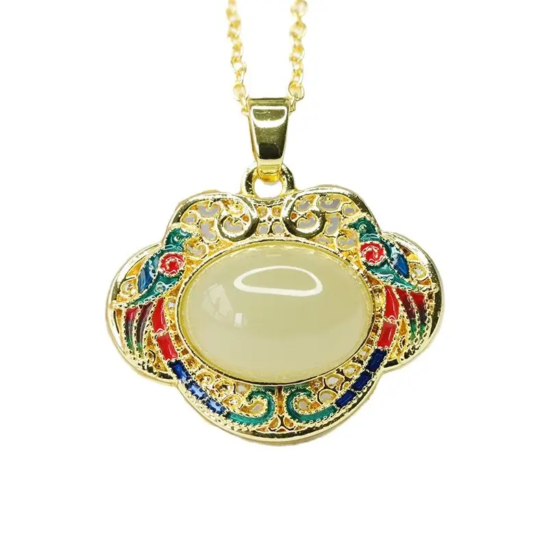 Guan Yu Hetian Jade Pendant Necklace with Enamel Design - Image 6