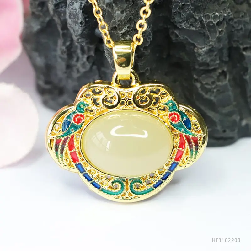 Guan Yu Hetian Jade Pendant Necklace with Enamel Design — feature 7