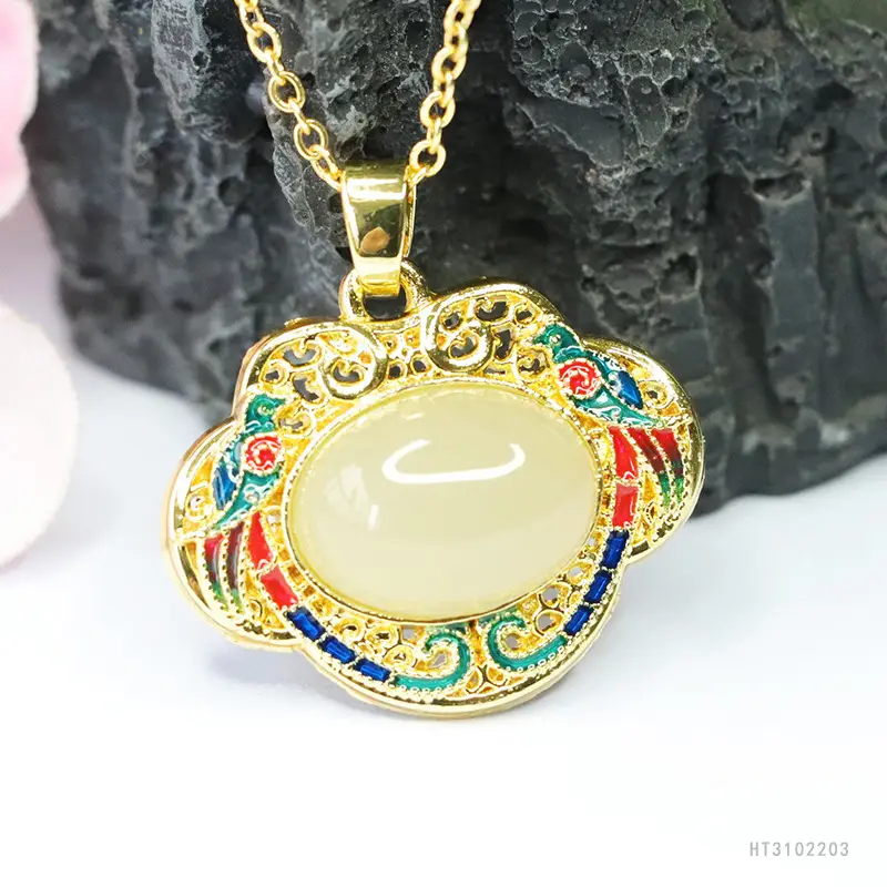 Guan Yu Hetian Jade Pendant Necklace with Enamel Design — feature 8