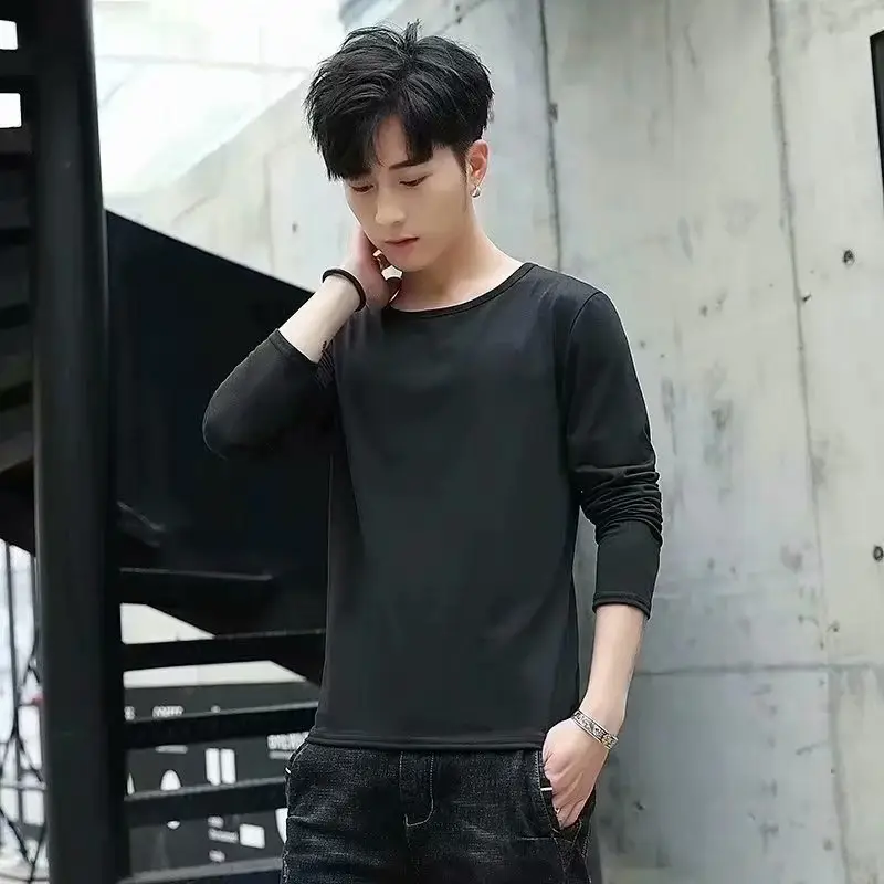Men Printed Long Sleeve T-Shirt White Korean Style Loose Fit