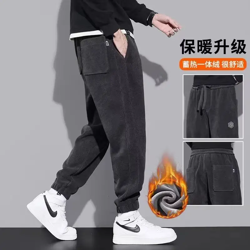 Men Fleece Lined Warm Black Pants Heavy Thickened — feature 12