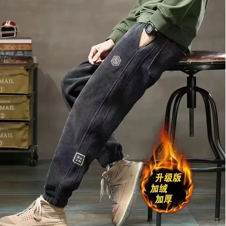 Men Fleece Lined Warm Black Pants Heavy Thickened - Image 2