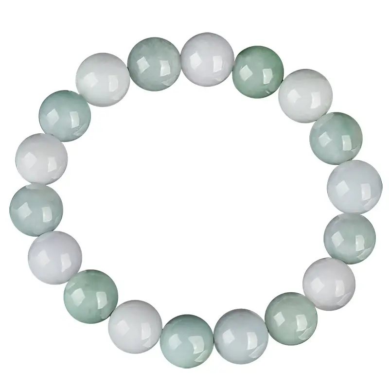 Natural Burma Jade Bead Bracelet 10mm Green White - Image 5