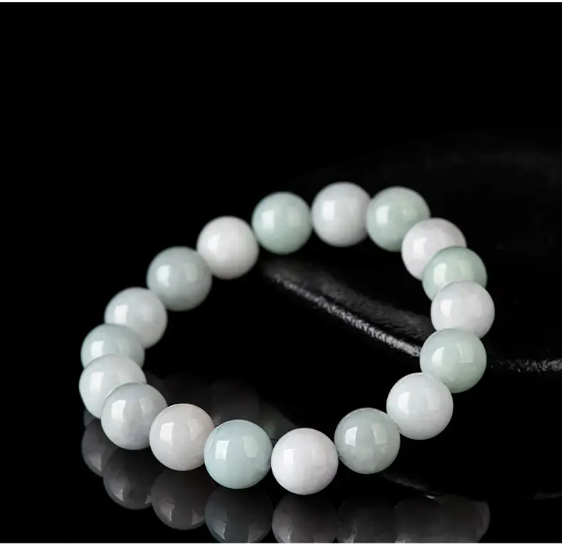Natural Burma Jade Bead Bracelet 10mm Green White — feature 10