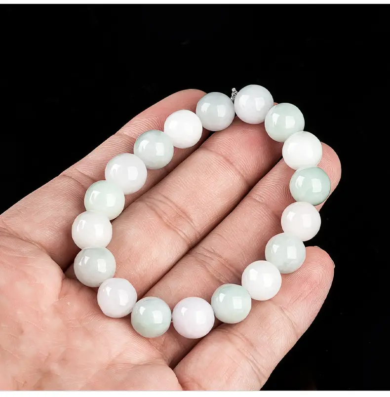 Natural Burma Jade Bead Bracelet 10mm Green White — feature 11