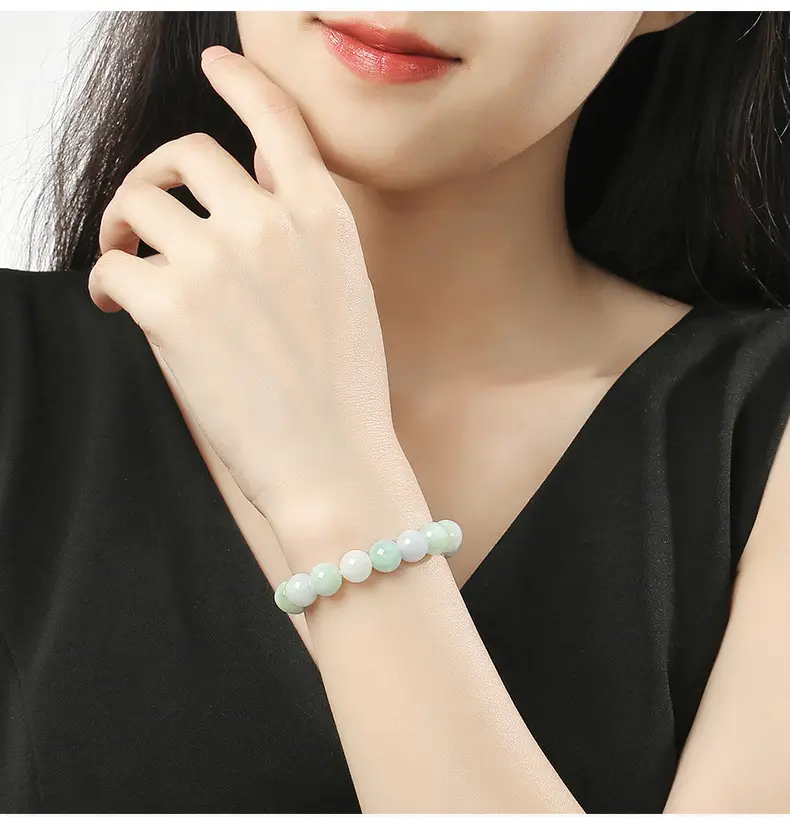 Natural Burma Jade Bead Bracelet 10mm Green White — feature 13