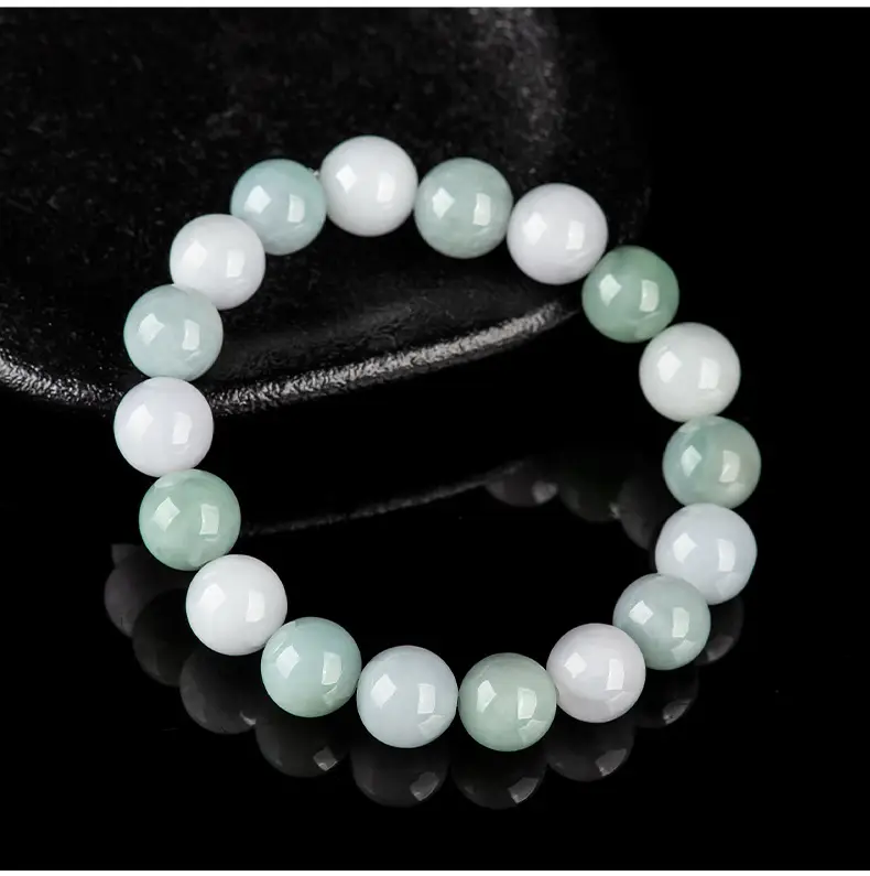 Natural Burma Jade Bead Bracelet 10mm Green White — feature 8