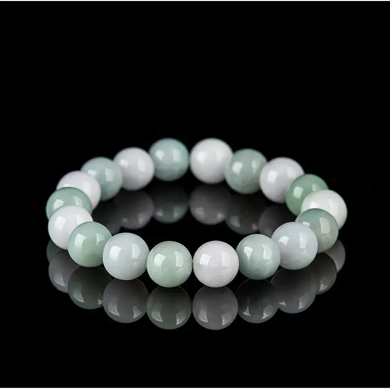 Natural Burma Jade Bead Bracelet 10mm Green White — feature 9