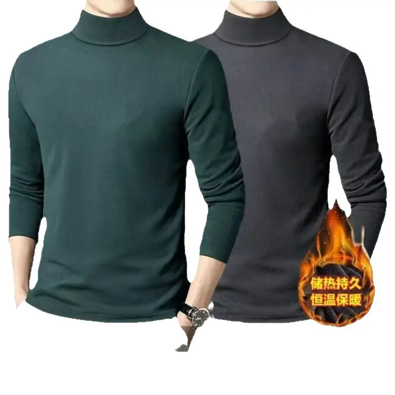 Men's Fleece Turtleneck Long Sleeve Warm Bottoming Shirt - Image 14