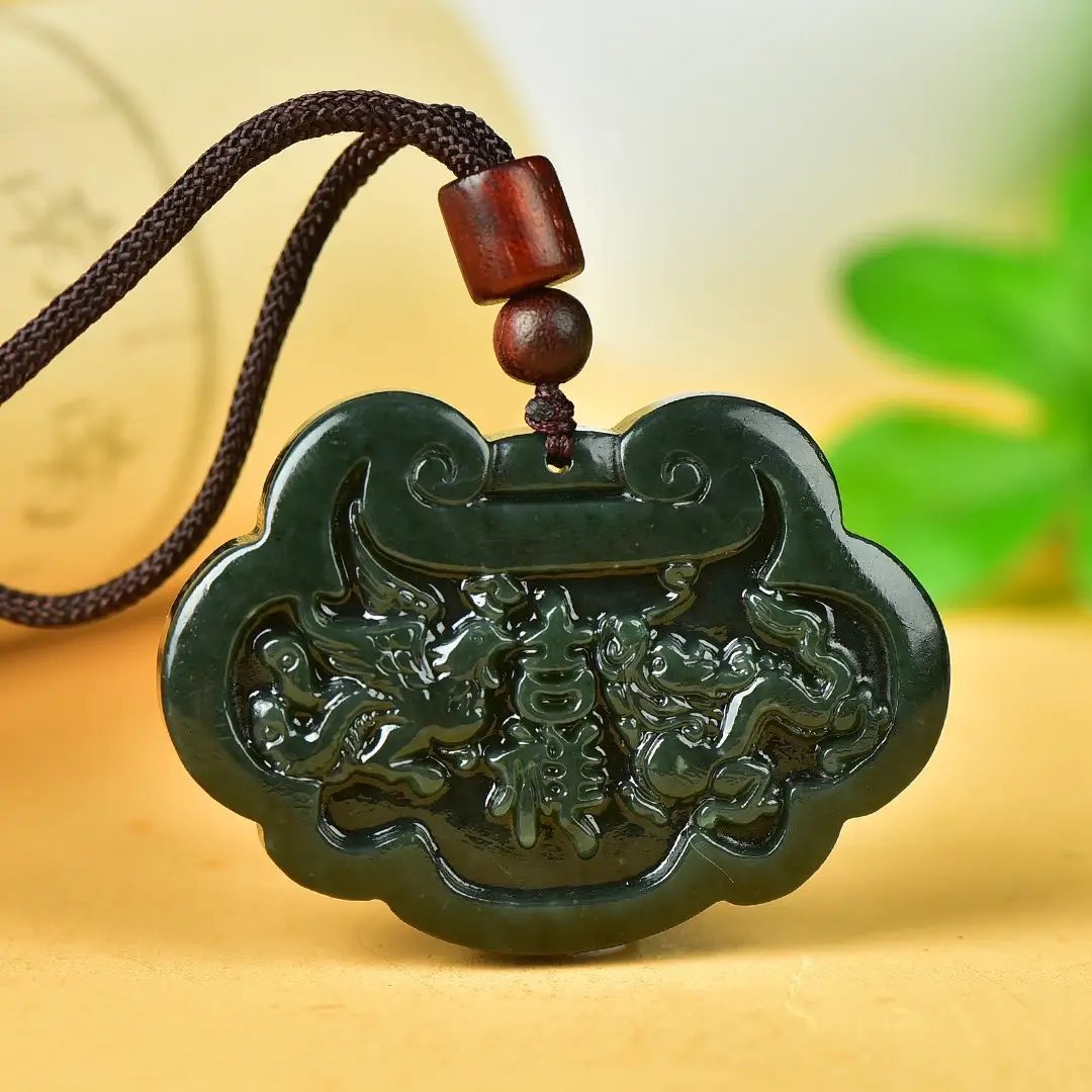 Hetian Jade Dragon Phoenix Lock Pendant - Image 3