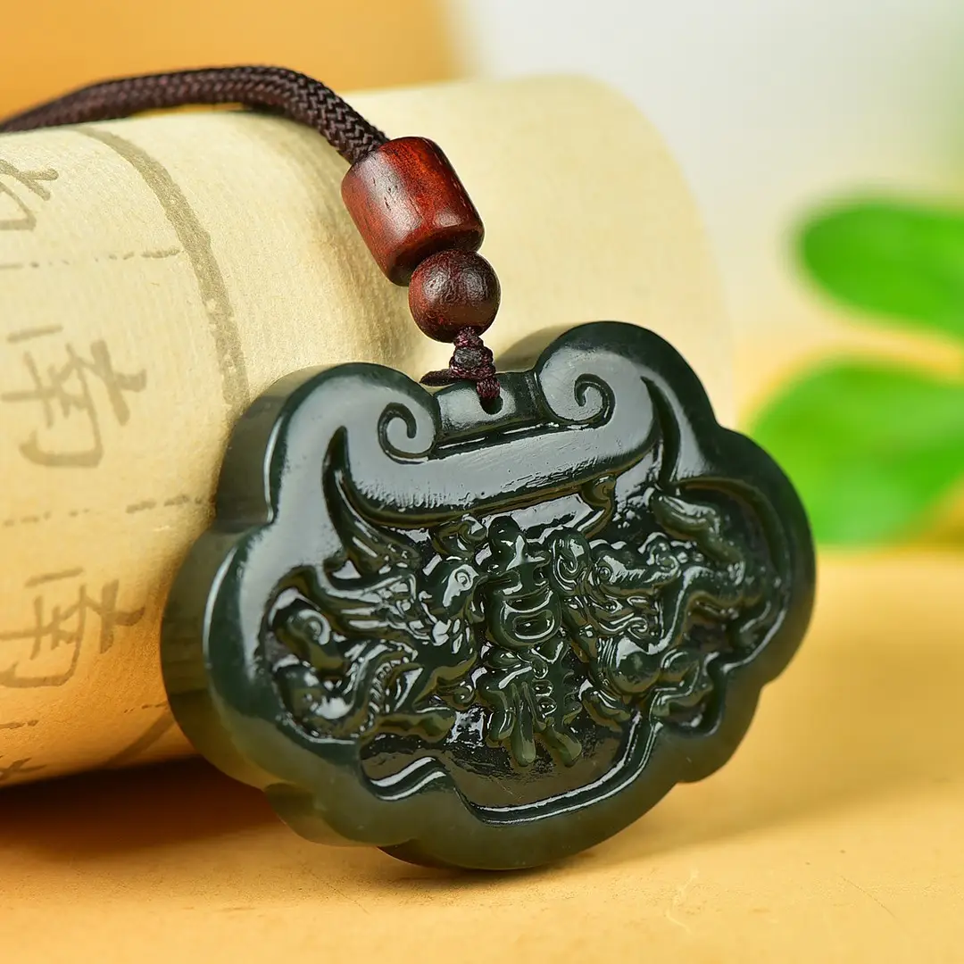 Hetian Jade Dragon Phoenix Lock Pendant - Image 4