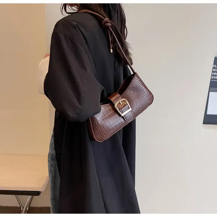 Brown Croc-Textured Shoulder Bag for Women 2023 — feature 11