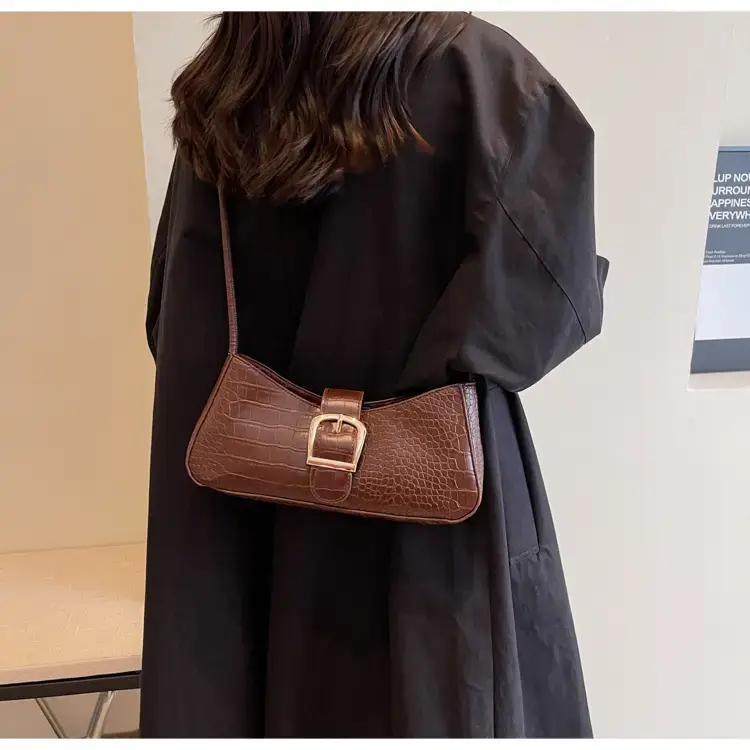 Brown Croc-Textured Shoulder Bag for Women 2023 — feature 12