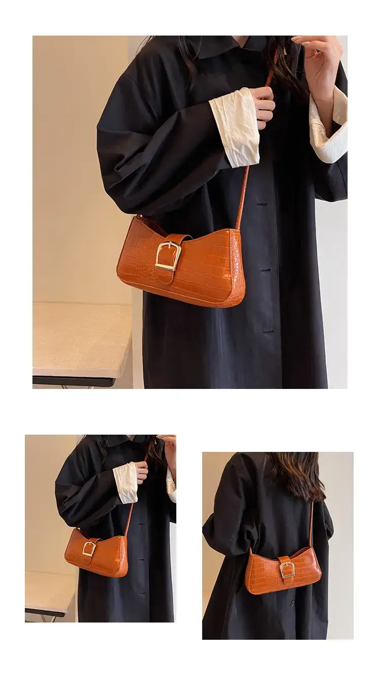 Brown Croc-Textured Shoulder Bag for Women 2023 — feature 13