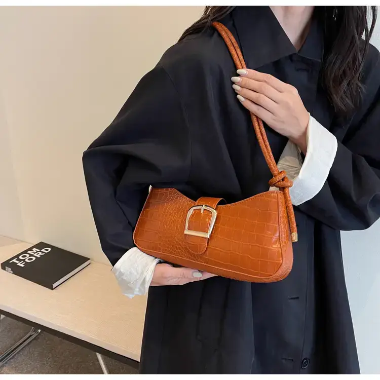 Brown Croc-Textured Shoulder Bag for Women 2023 — feature 14